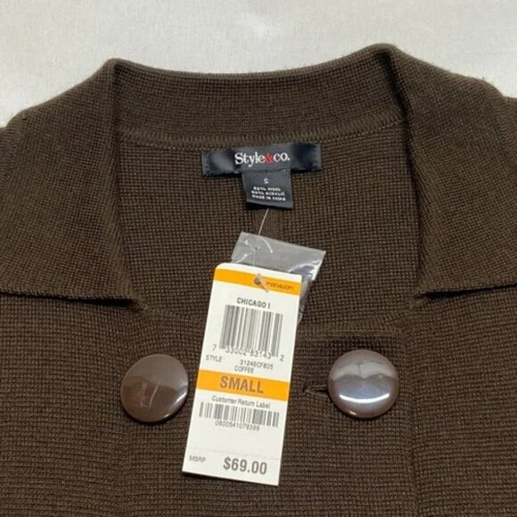 Style & Co Women's Double Breasted Cardigan Sweater Small Coffee Brown $69 NWT - Picture 6 of 7